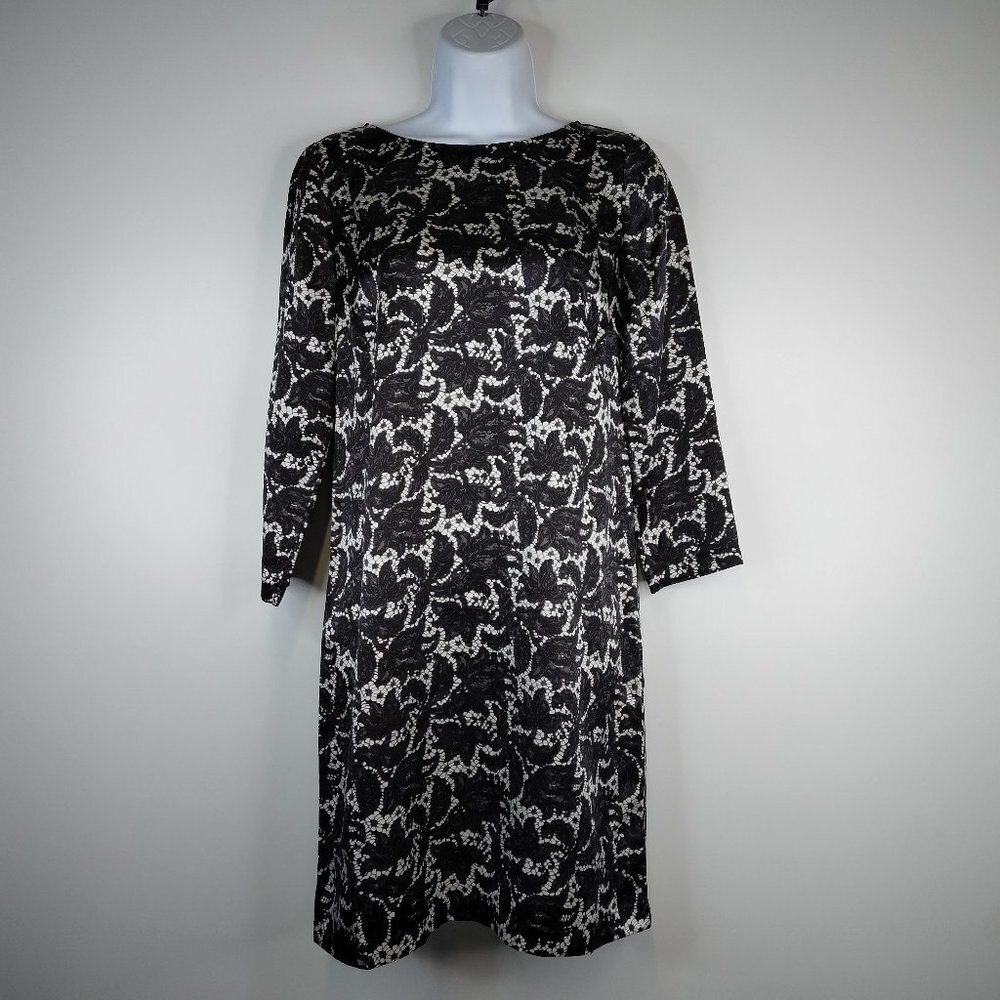 Brooks Brothers 100% Silk Black/White Lace Print Dress Size 2